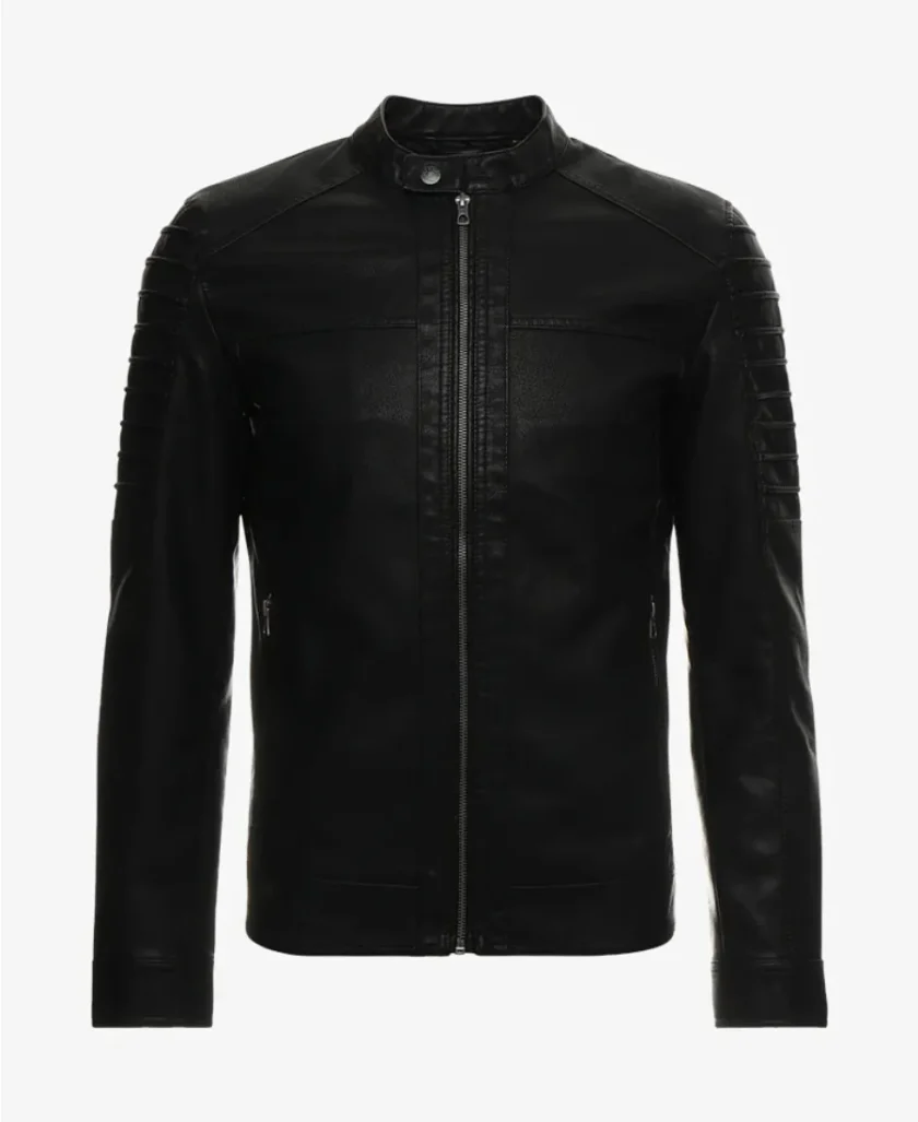 Vieno Faux Cafe Racer Leather Jacket