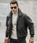 Weston Men’s Black Aviator Cowhide Leather Bomber Jacket