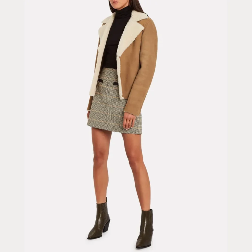 Women’s Beige Cropped Shearling Leather Jacket