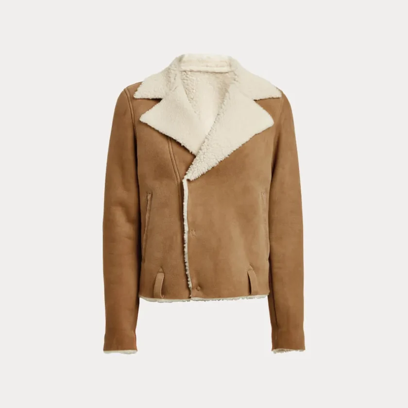 Women’s Beige Cropped Shearling Leather Jacket