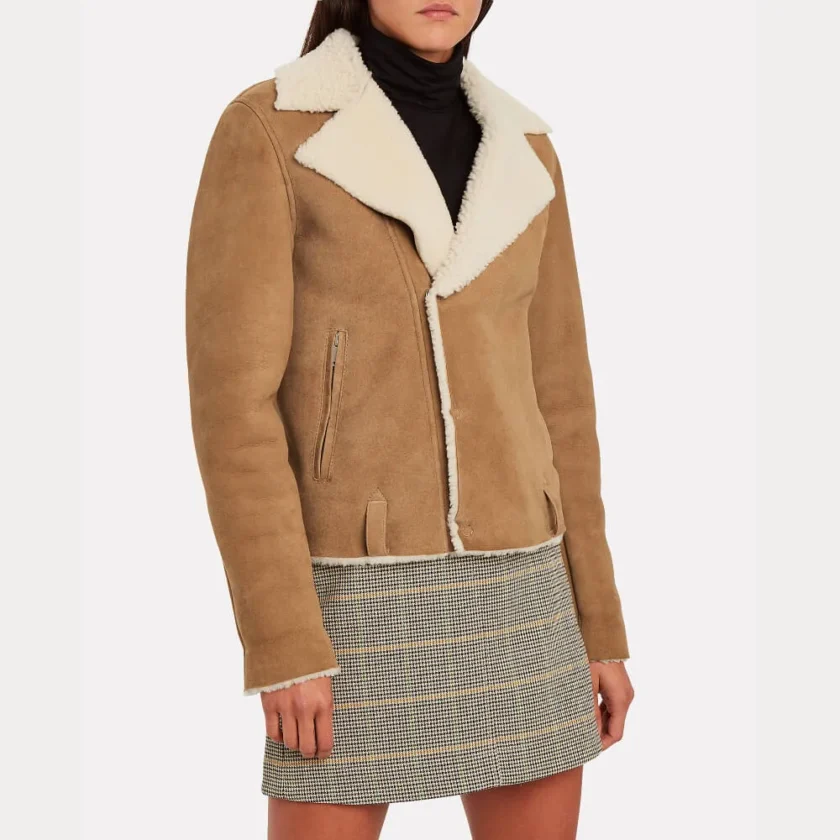 Women’s Beige Cropped Shearling Leather Jacket