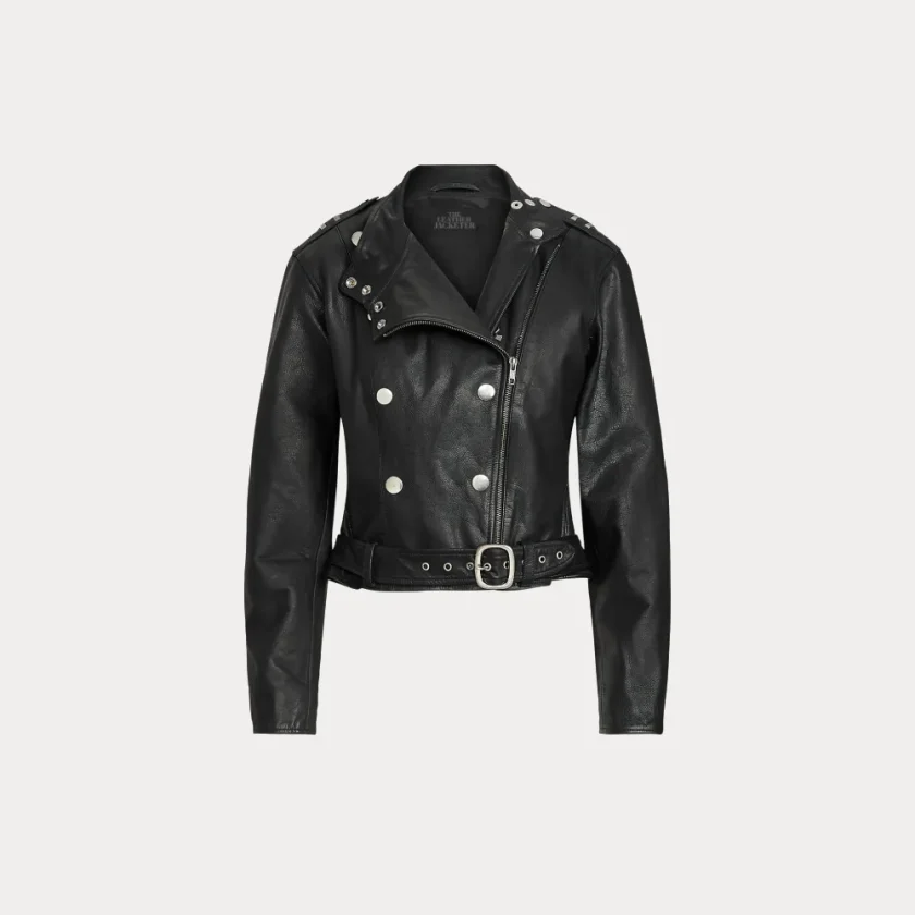 Women’s Black Belted Sheepskin Motorcycle Leather Jacket