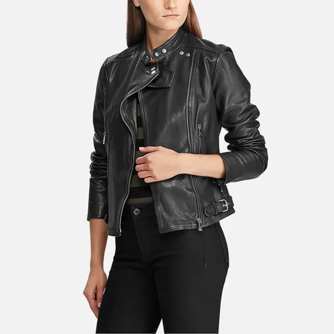 Women’s Black Biker Style Classic Leather Jacket