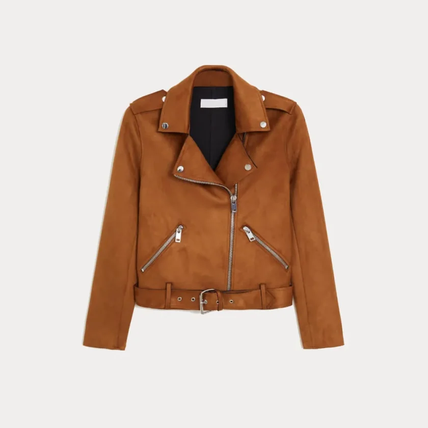 Womens Brown Biker Suede Leather Jacket