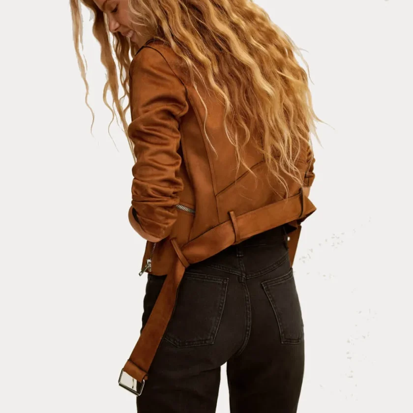 Womens Brown Biker Suede Leather Jacket