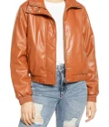 Women’s Brown Leather Bomber Jacket