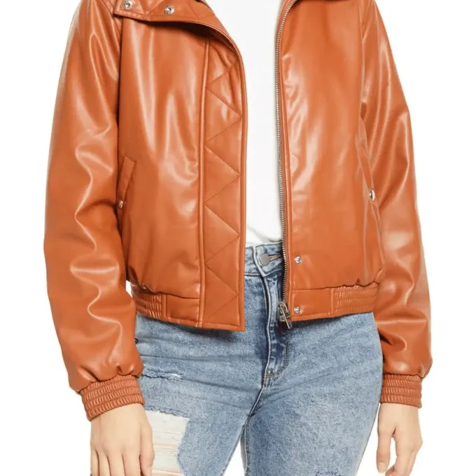 Women’s Brown Leather Bomber Jacket