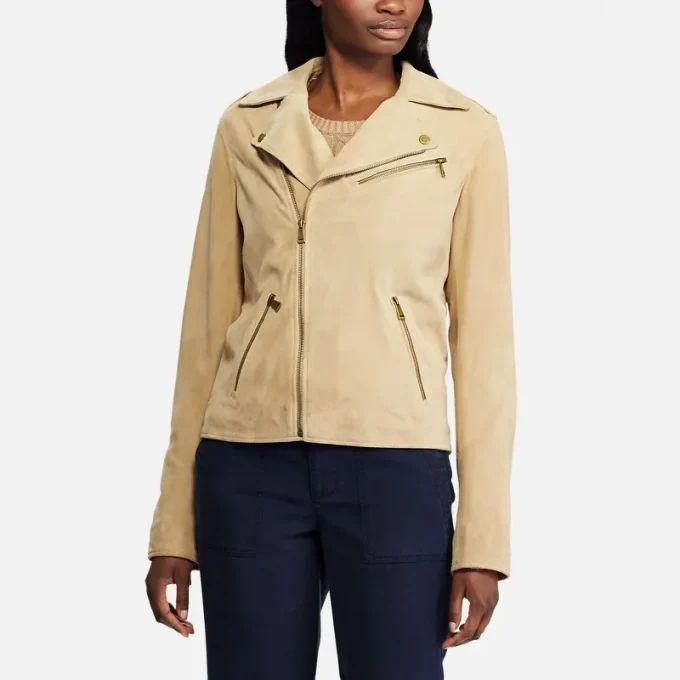 Women’s Jasmine White Suede Iconic Classic Leather Jacket