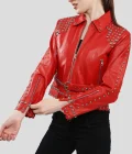 Women’s Studded Red Leather Jacket