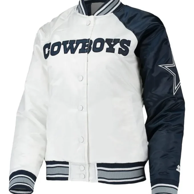 Starter Dallas Cowboys Endzone White and Blue Satin Jacket