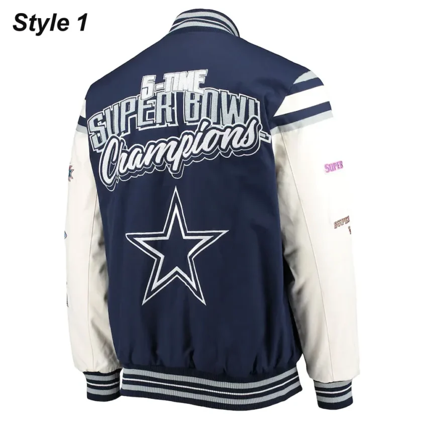 Super Bowl 5x Champions Dallas Cowboys Navy/White Varsity Jacket - Image 3