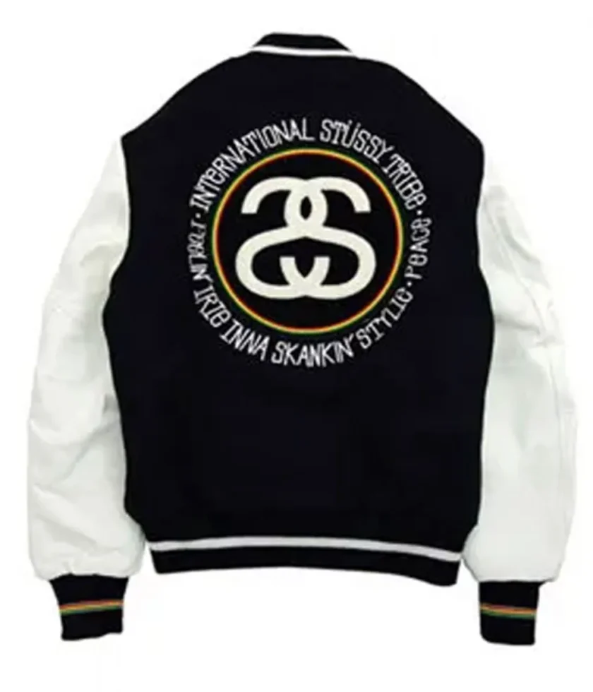 International Stussy Tribe Letterman Black and White Jacket - Image 2