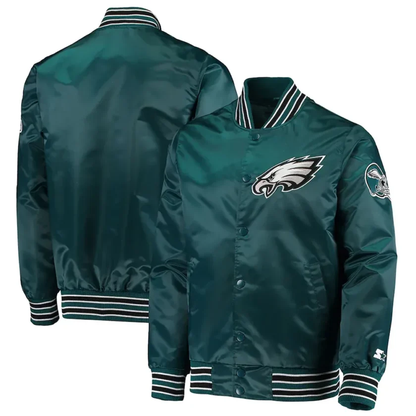 Sale! Sale! The Diamond Retro Philadelphia Eagles Green Satin Jacket - Image 3
