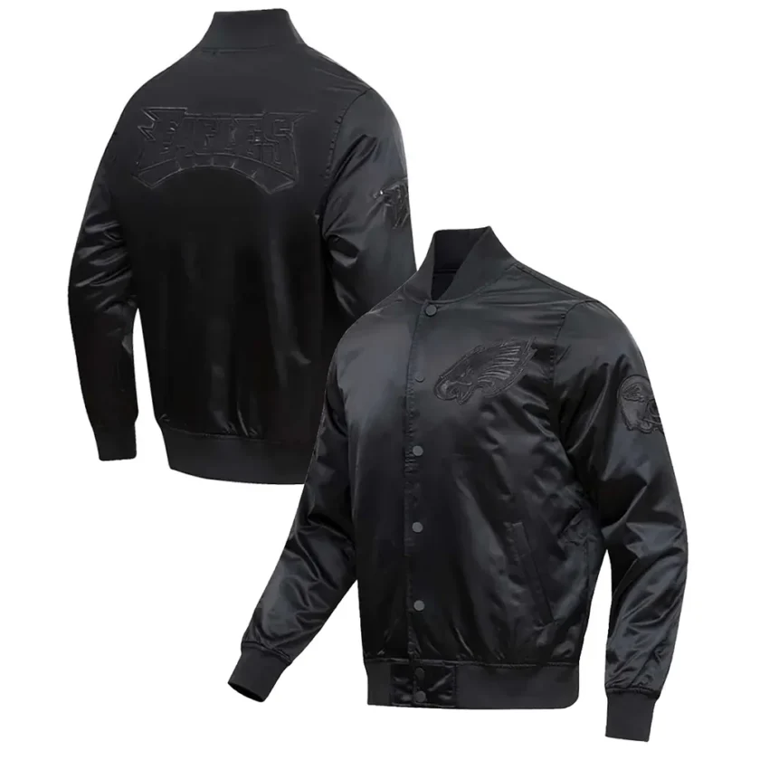 Philadelphia Eagles Triple Black Satin Jacket - Image 3
