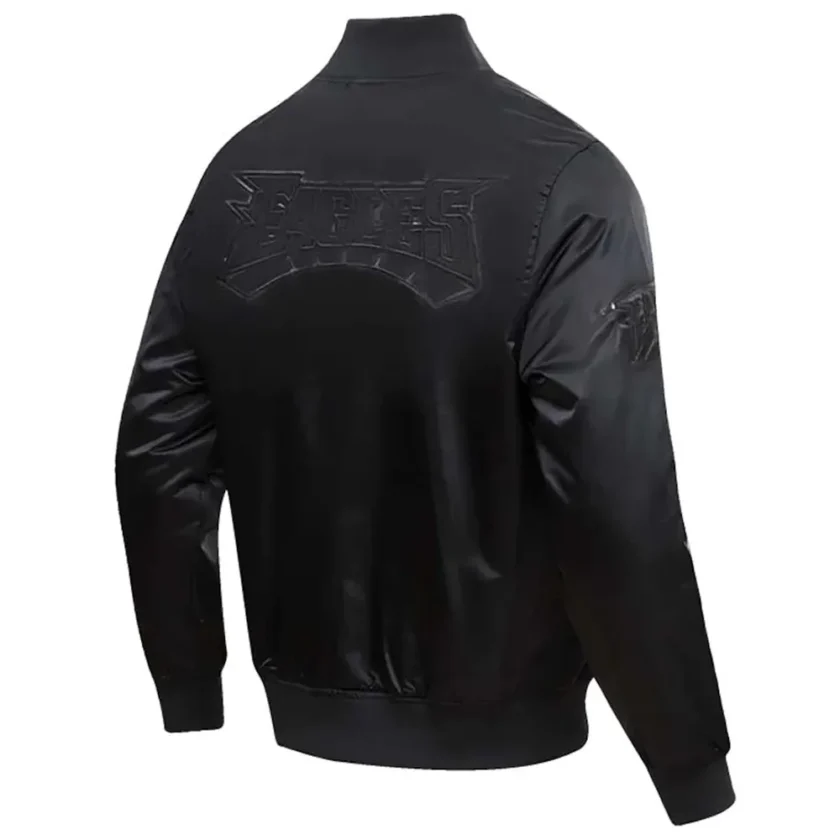 Philadelphia Eagles Triple Black Satin Jacket - Image 2