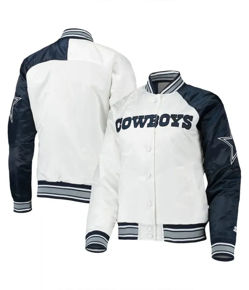 Starter Dallas Cowboys Endzone White and Blue Satin Jacket - Image 3