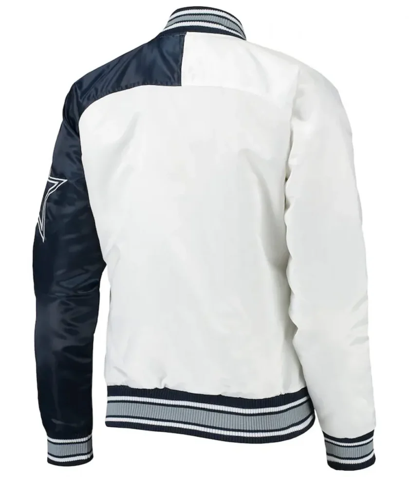 Starter Dallas Cowboys Endzone White and Blue Satin Jacket - Image 2